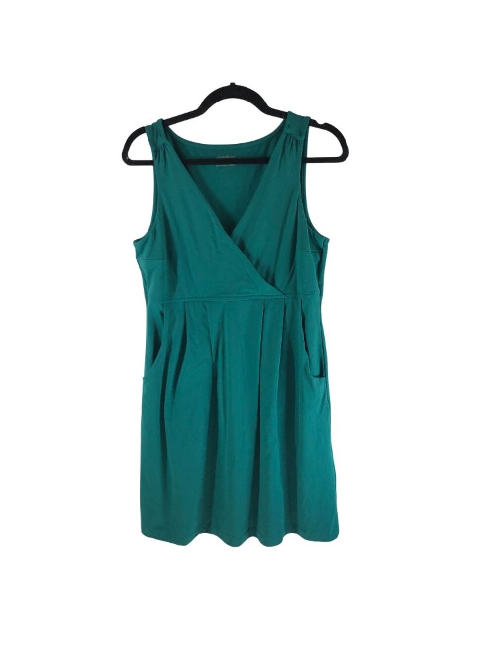 Eddie Bauer Womens Sleeveless Teal Green Faux Wrap Front Dress M A Line Pockets